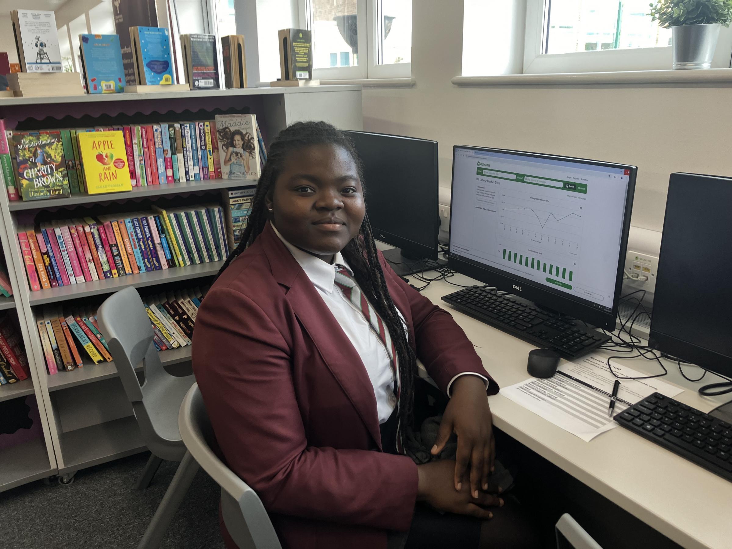 Gladys Amore, a pupil at Rayner Stephens High School in Tameside who tested out Andy Burnhams new Beeline platform (Picture: Charlotte Hall)